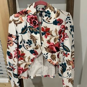 SHEIN LUNE Floral Print Shawl Collar Open Front Blazer
